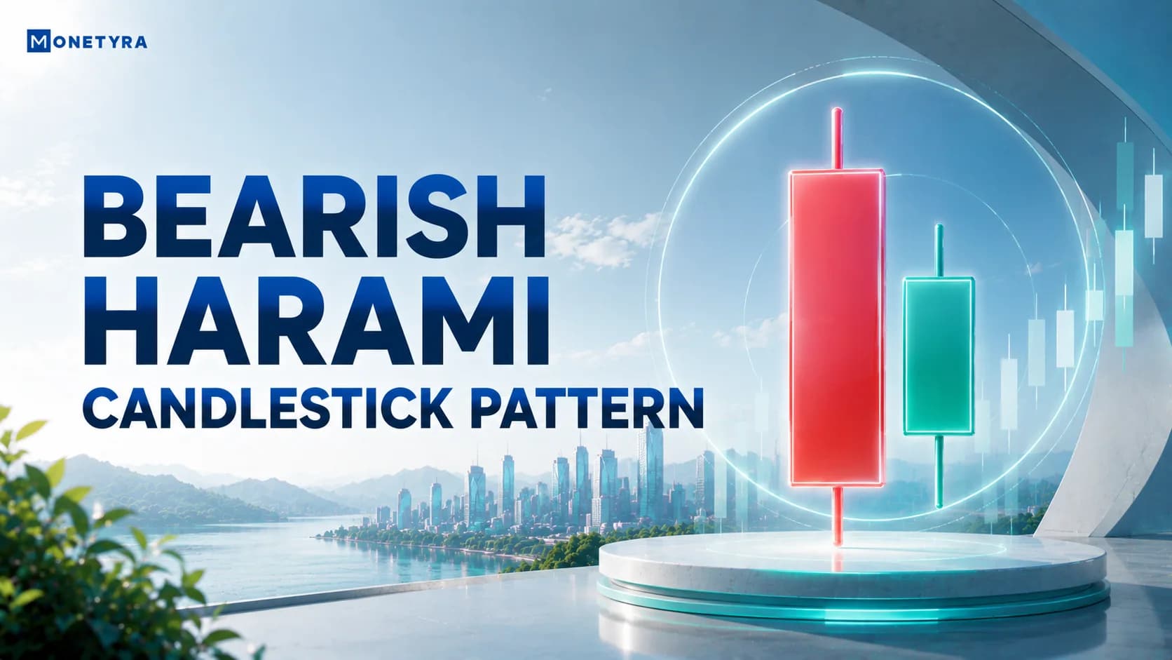 Chart illustration showing a bearish harami candlestick pattern forming at a key overhead resistance level.