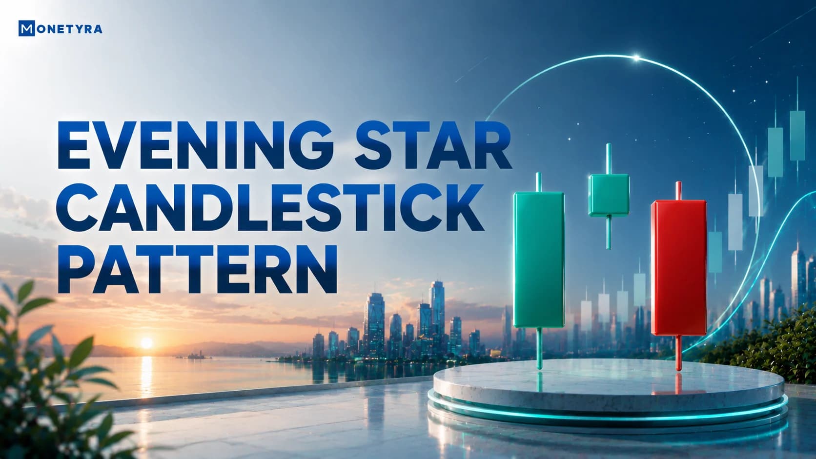 Chart illustration showing an evening star candlestick pattern forming at a key overhead resistance level.