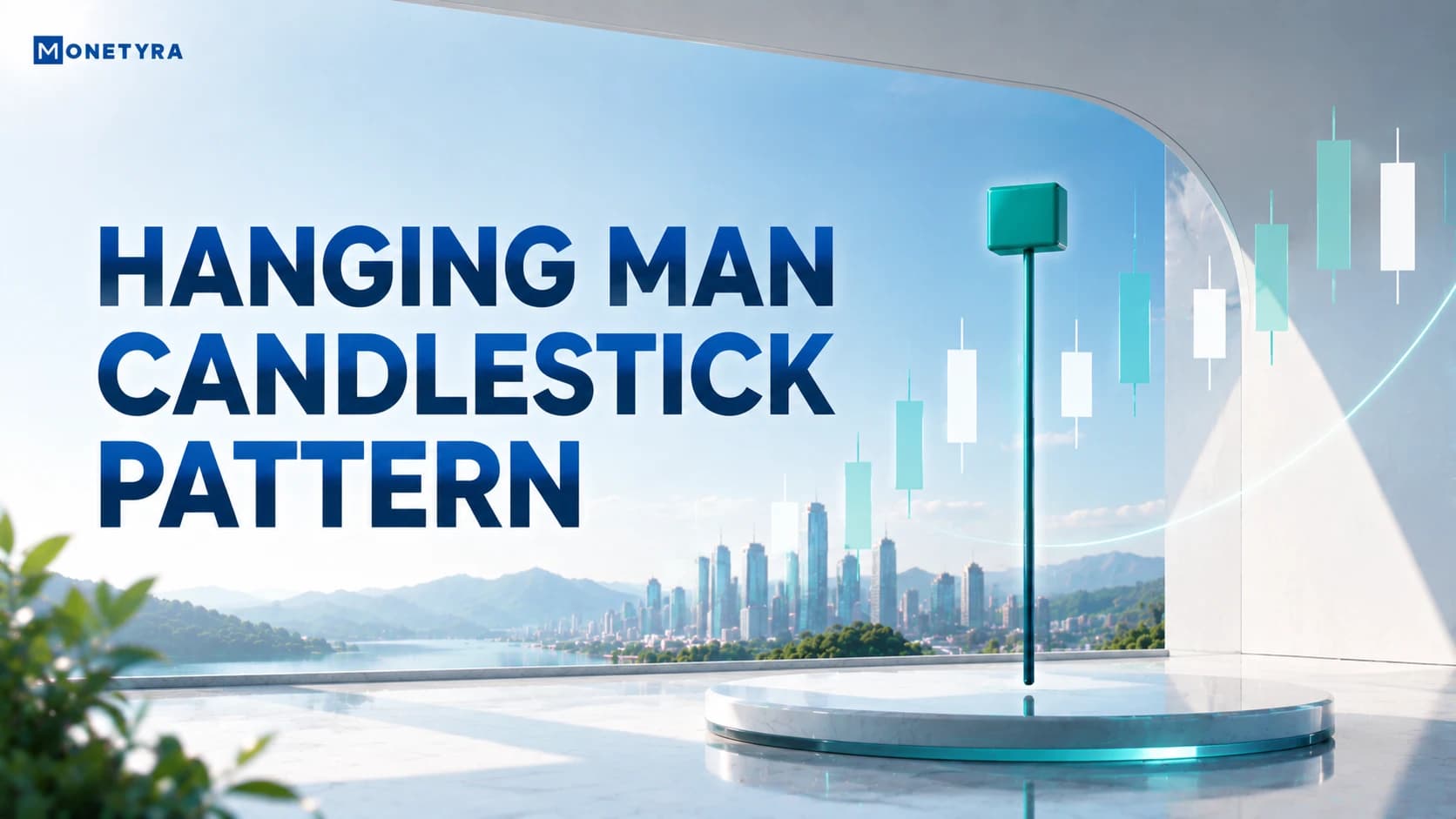 Chart illustration showing a hanging man candlestick pattern forming at a key overhead resistance level.