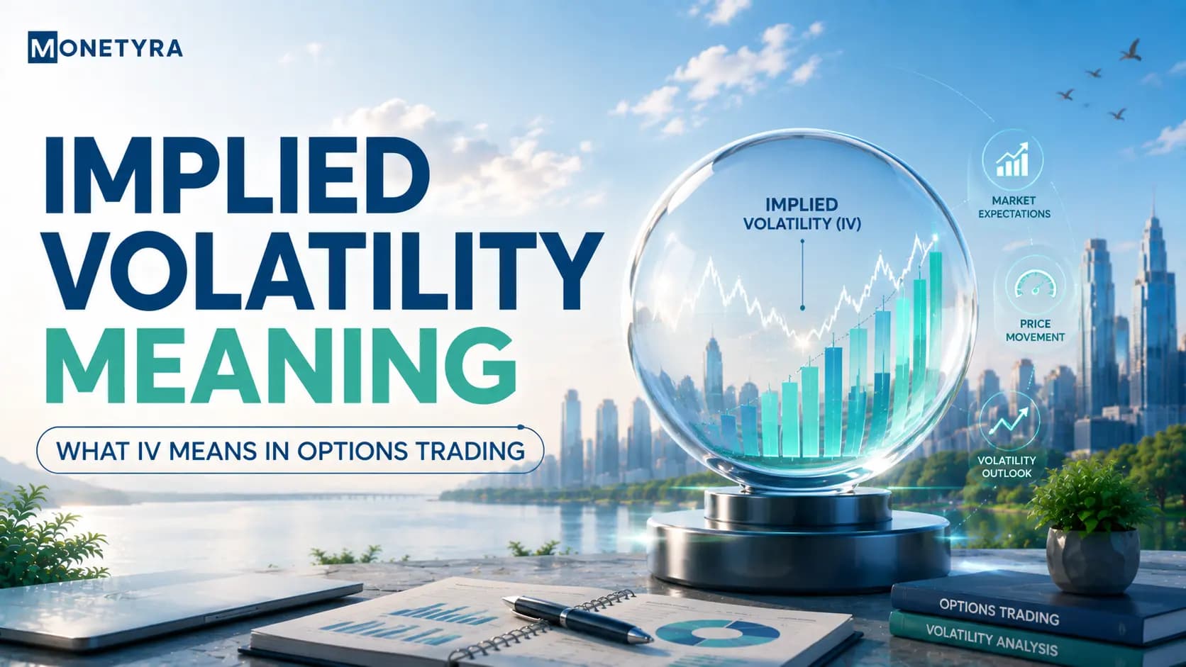Illustration explaining implied volatility meaning in options trading.