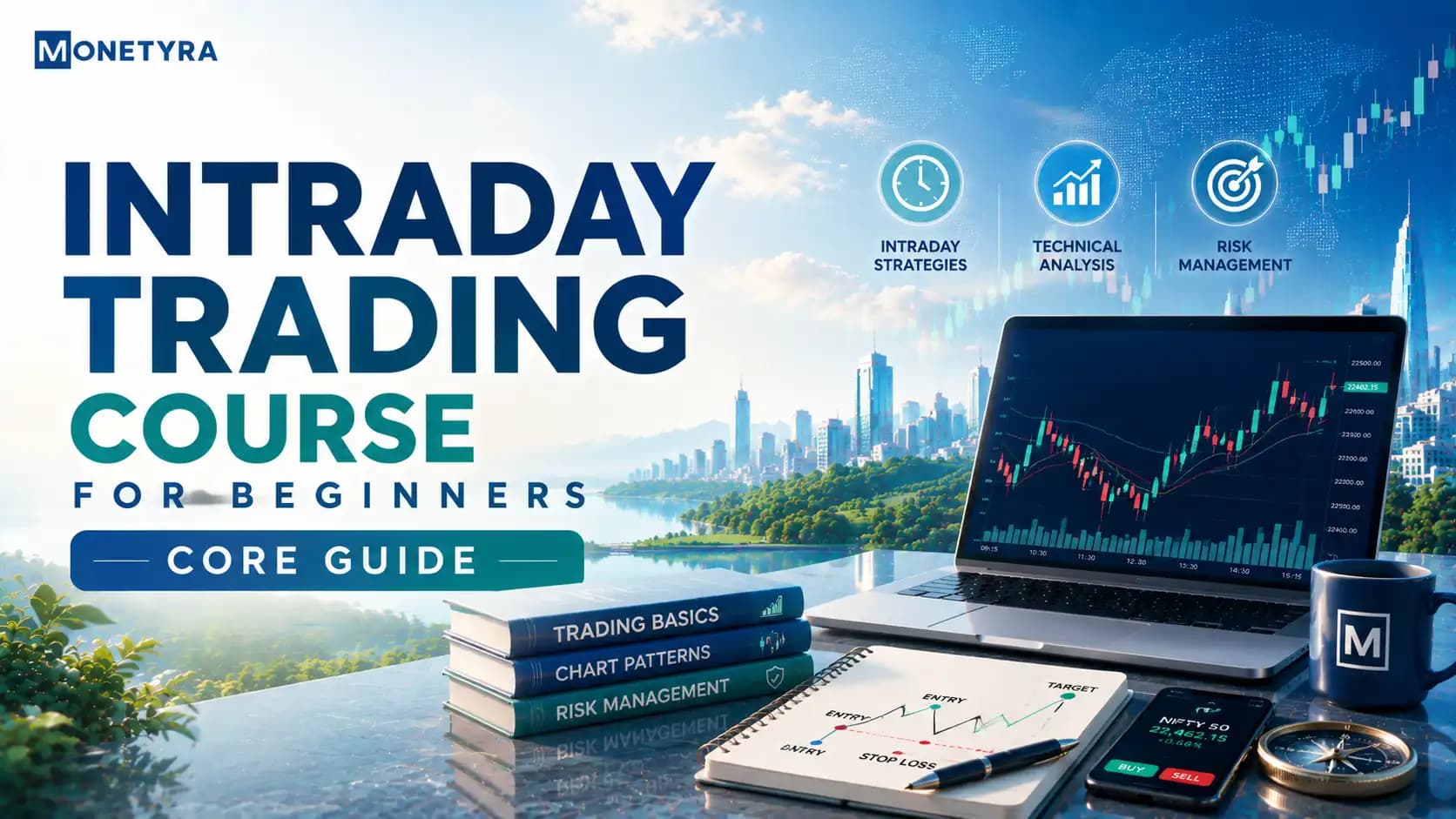 Trader analyzing real-time chart patterns and order execution in an intraday trading course for beginners.