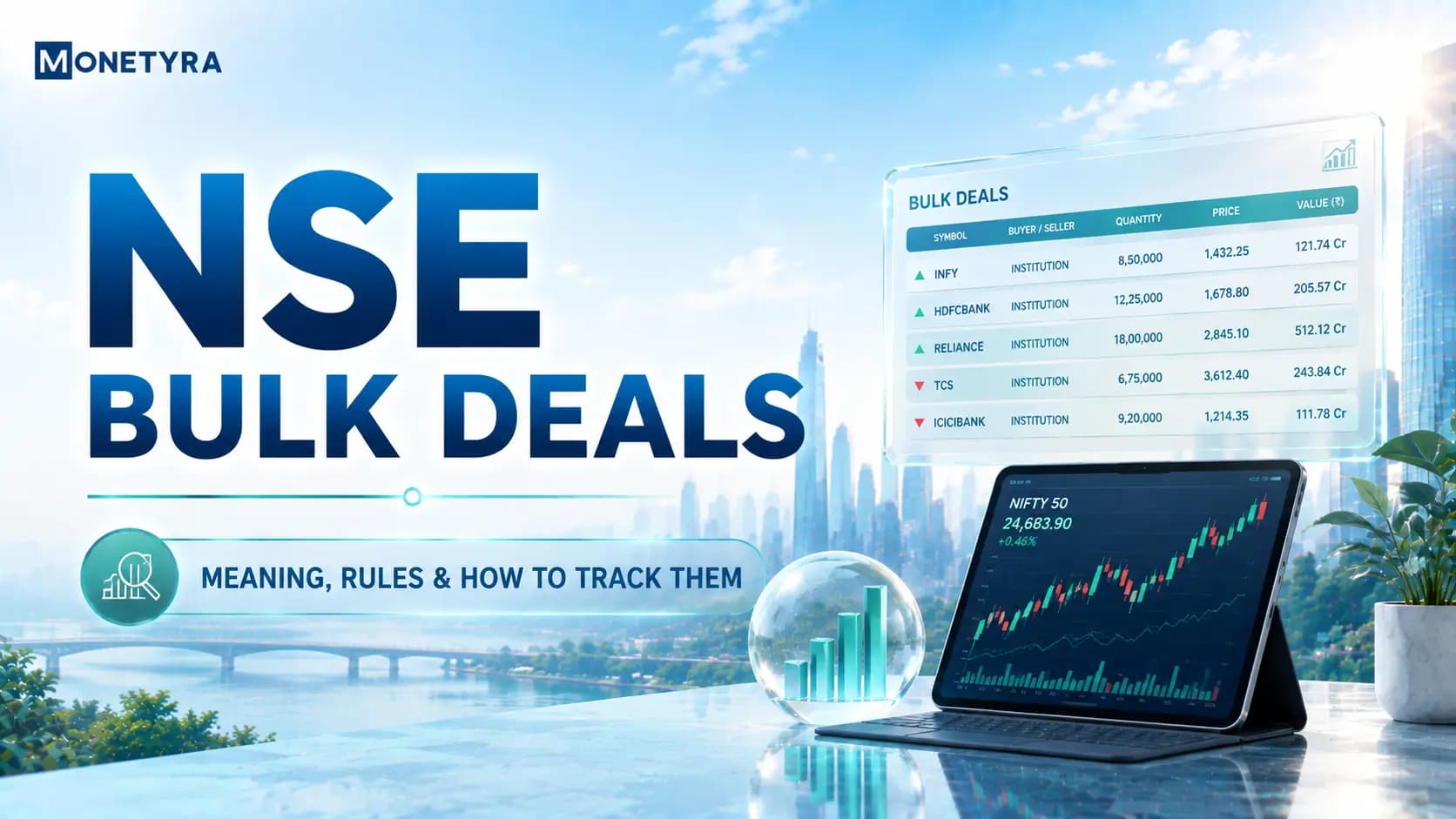 Institutional trading floor displaying equity market transaction volumes and bulk deal execution terminals.