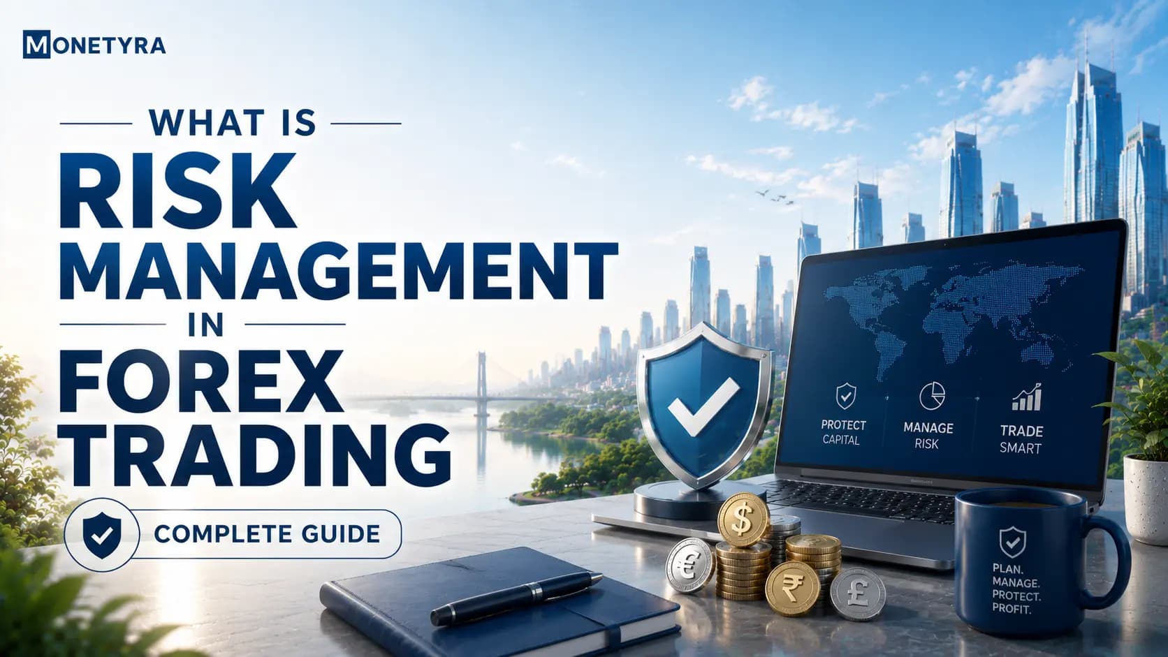 Risk management setup in forex trading showing stop-loss and position sizing on a trading terminal.
