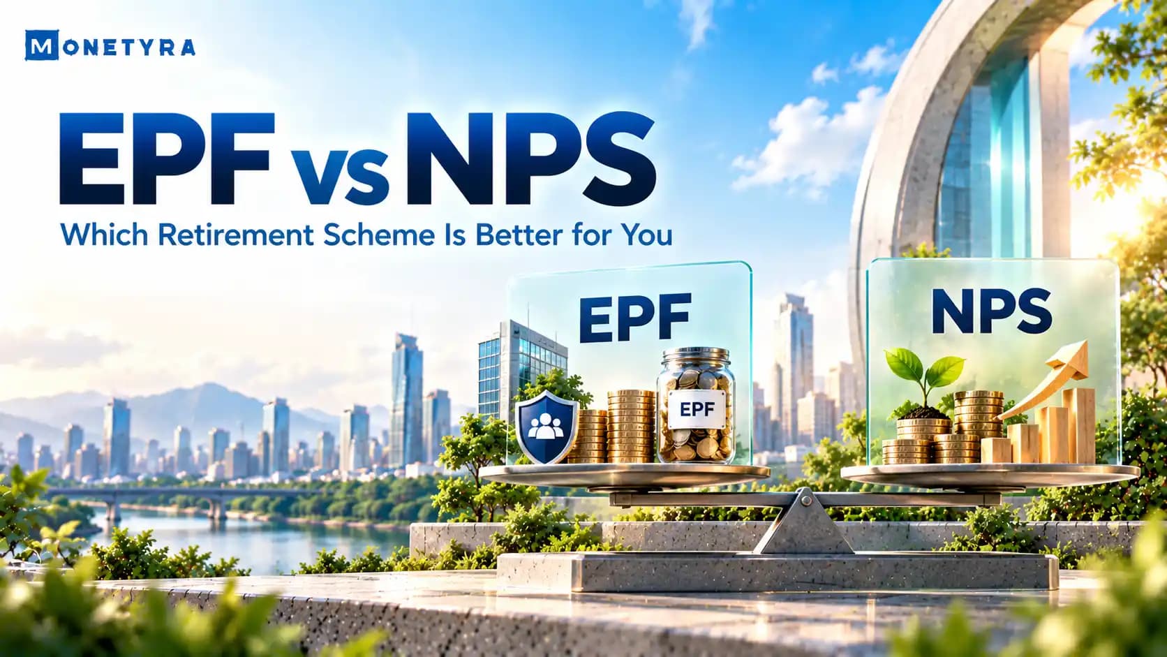 Comparison of EPF and NPS retirement schemes for Indian salaried employees showing asset balance.
