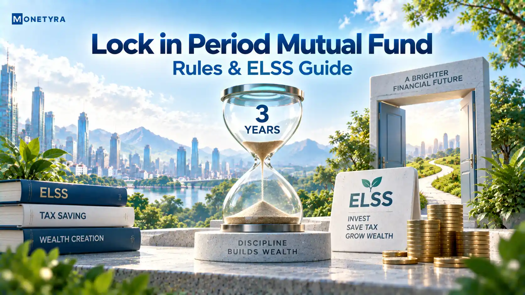 Conceptual illustration explaining lock in period mutual fund rules and ELSS maturity in India.