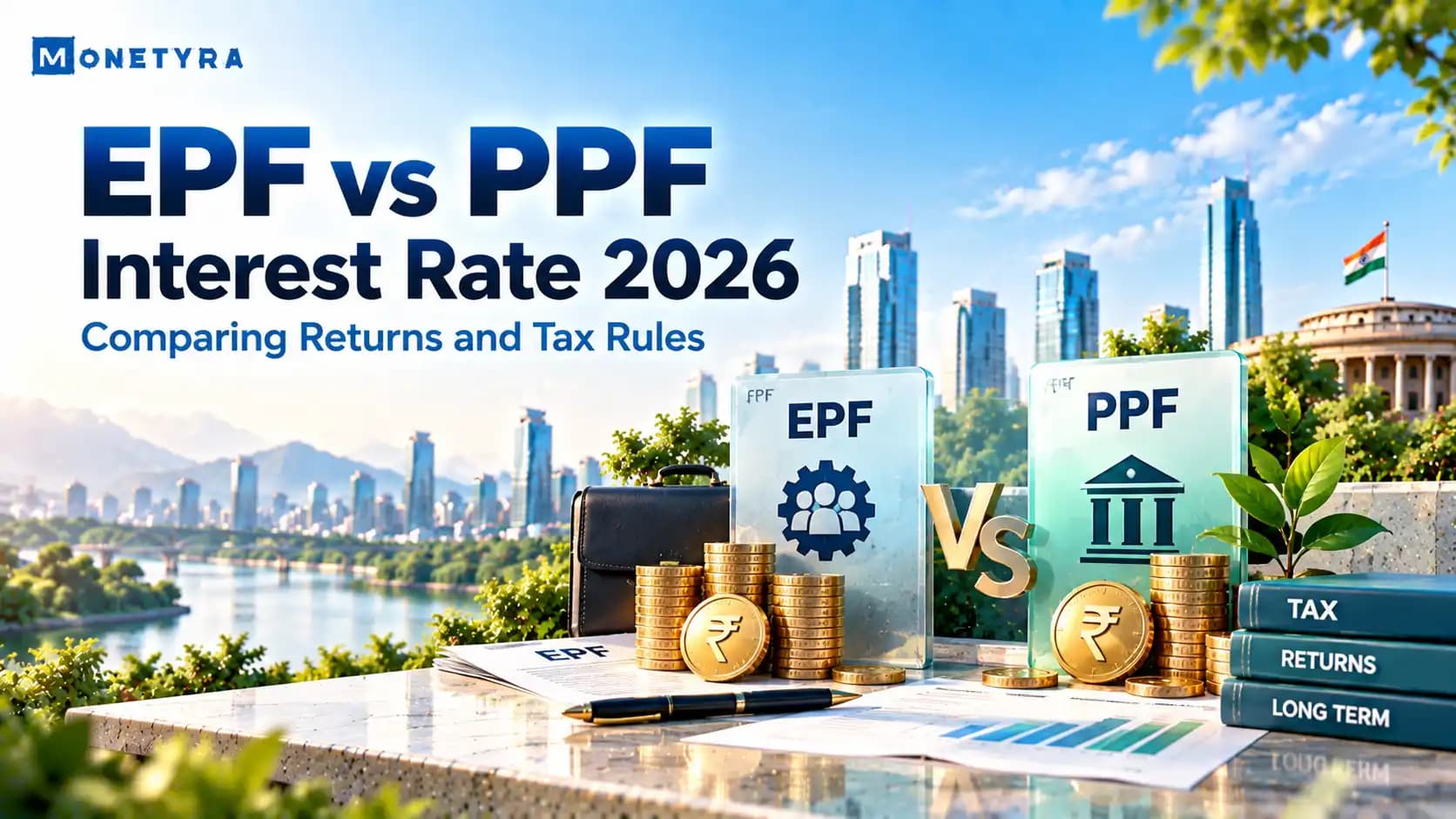 Comparison of EPF vs PPF interest rate returns and key tax rules in India.