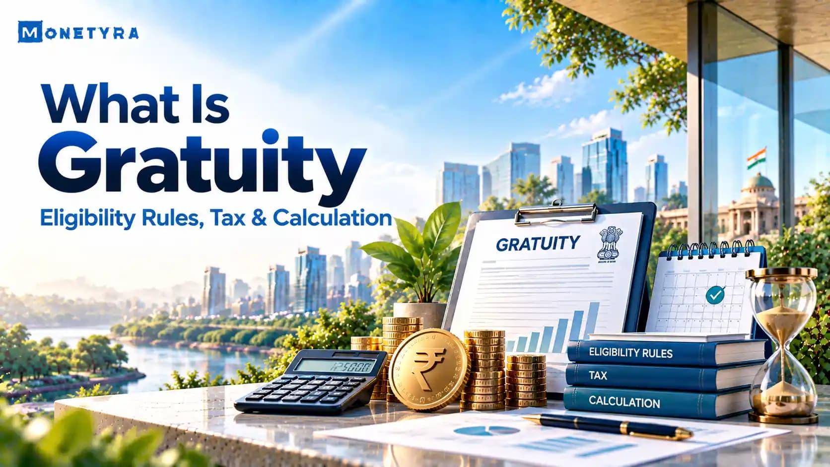Illustration of an employee receiving retirement benefits and gratuity payout.