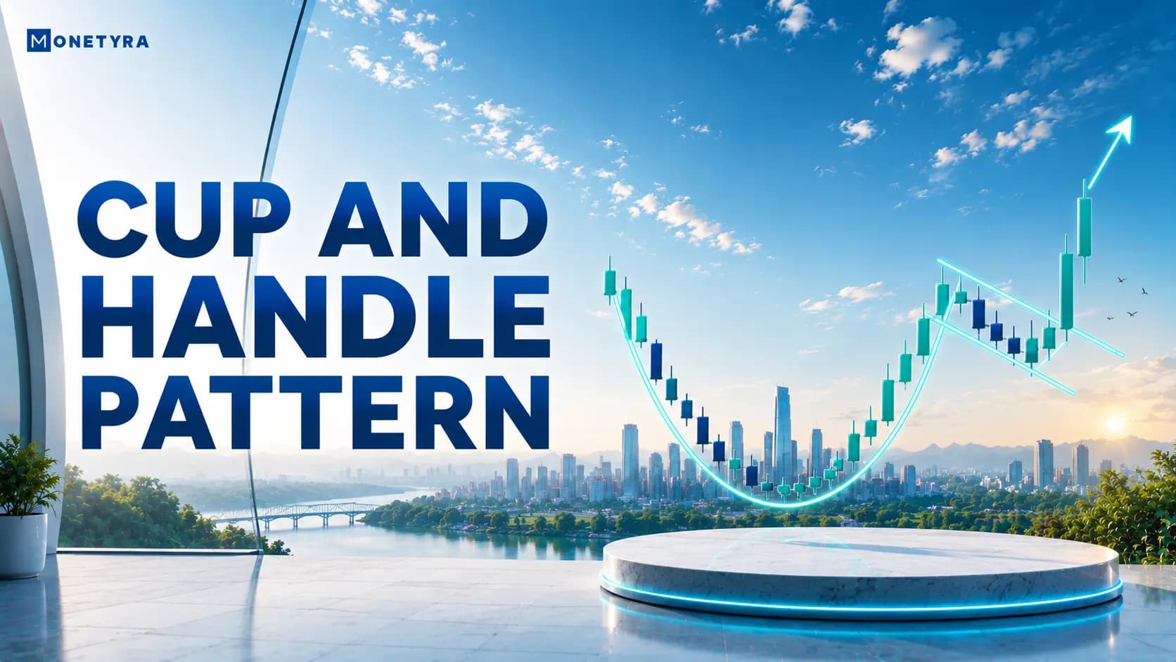 Chart illustration showing a cup and handle pattern breakout above horizontal resistance.