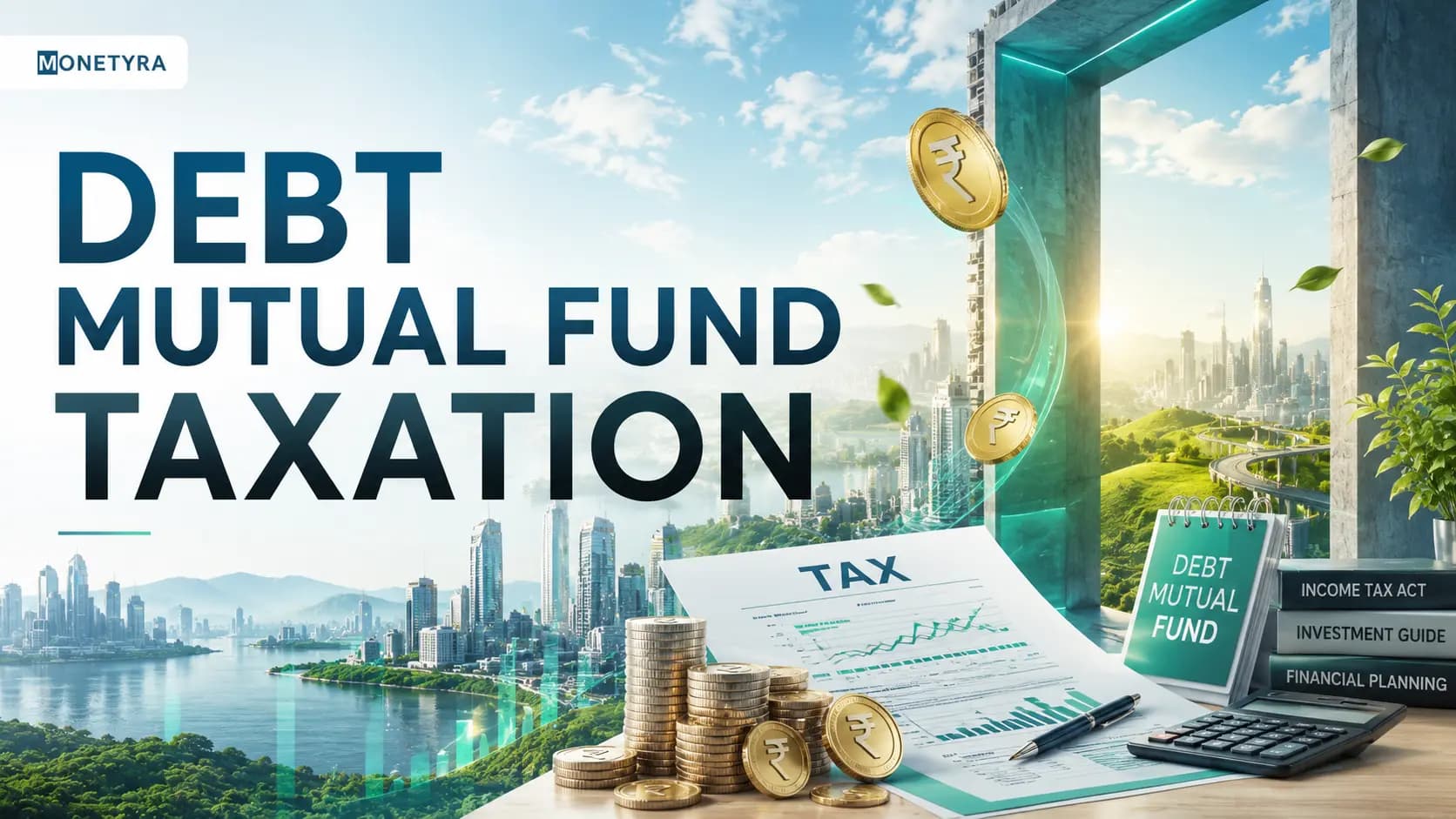 Debt mutual fund taxation rules showing equity thresholds and income tax slab rates in India.