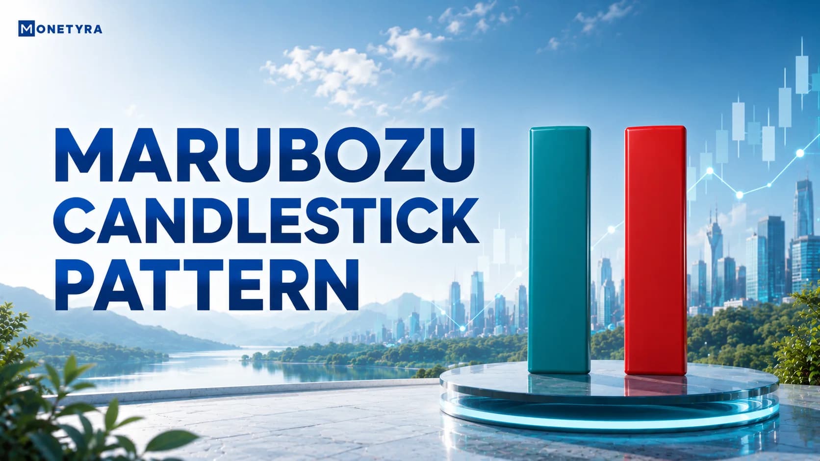 Chart illustration showing a marubozu candlestick pattern breaking through key support and resistance levels.