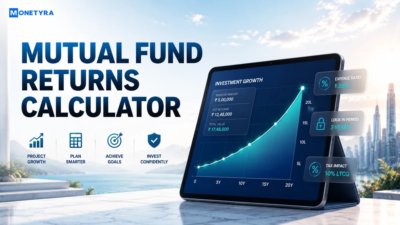 Visual graphic representation of an investment forecasting tool showing compounding projections.