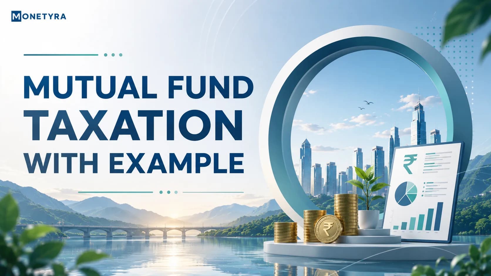 Illustration showing mutual fund capital gains tax calculation and holding period mechanics in India.