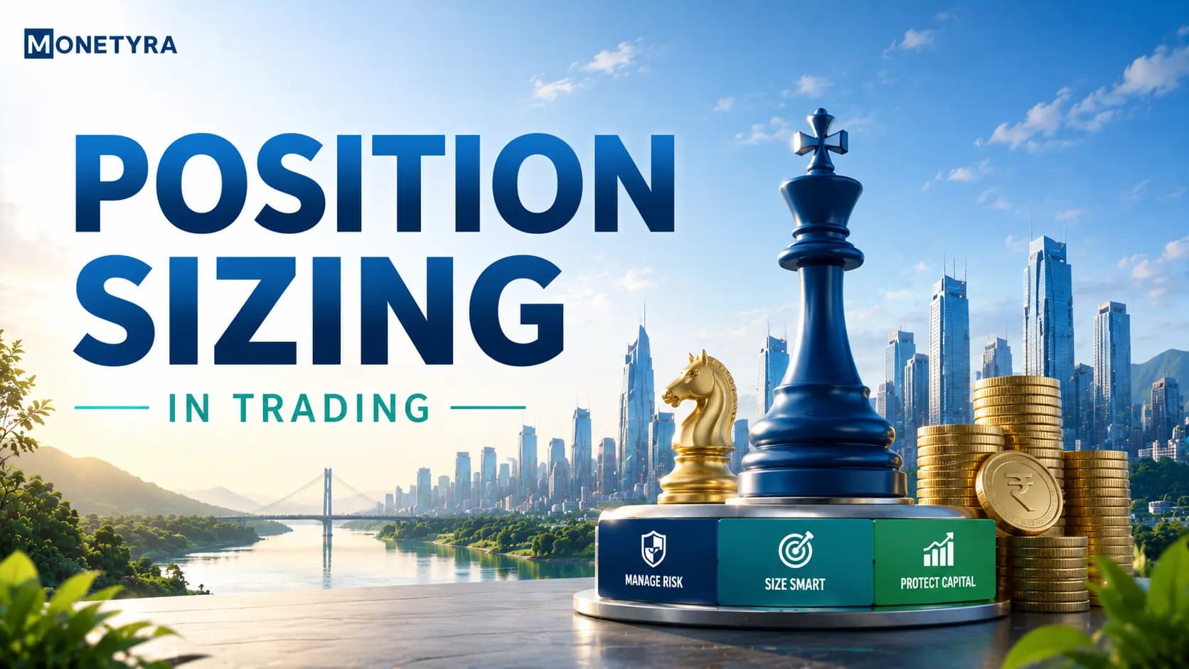 Illustration of position sizing strategy in stock trading showing risk allocation balance.
