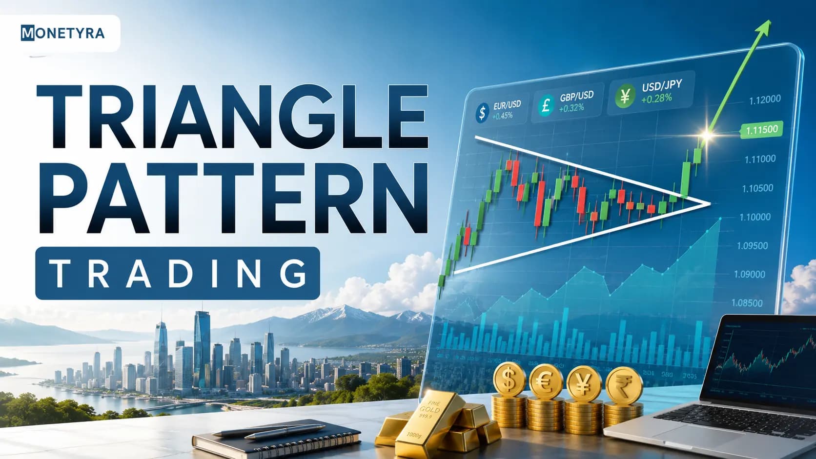 Chart illustration showing a triangle pattern breakout on a stock chart.