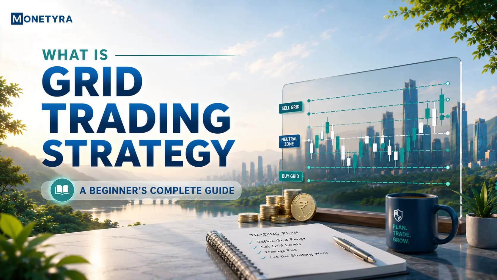 Grid trading strategy setup showing buy and sell orders on a price chart.