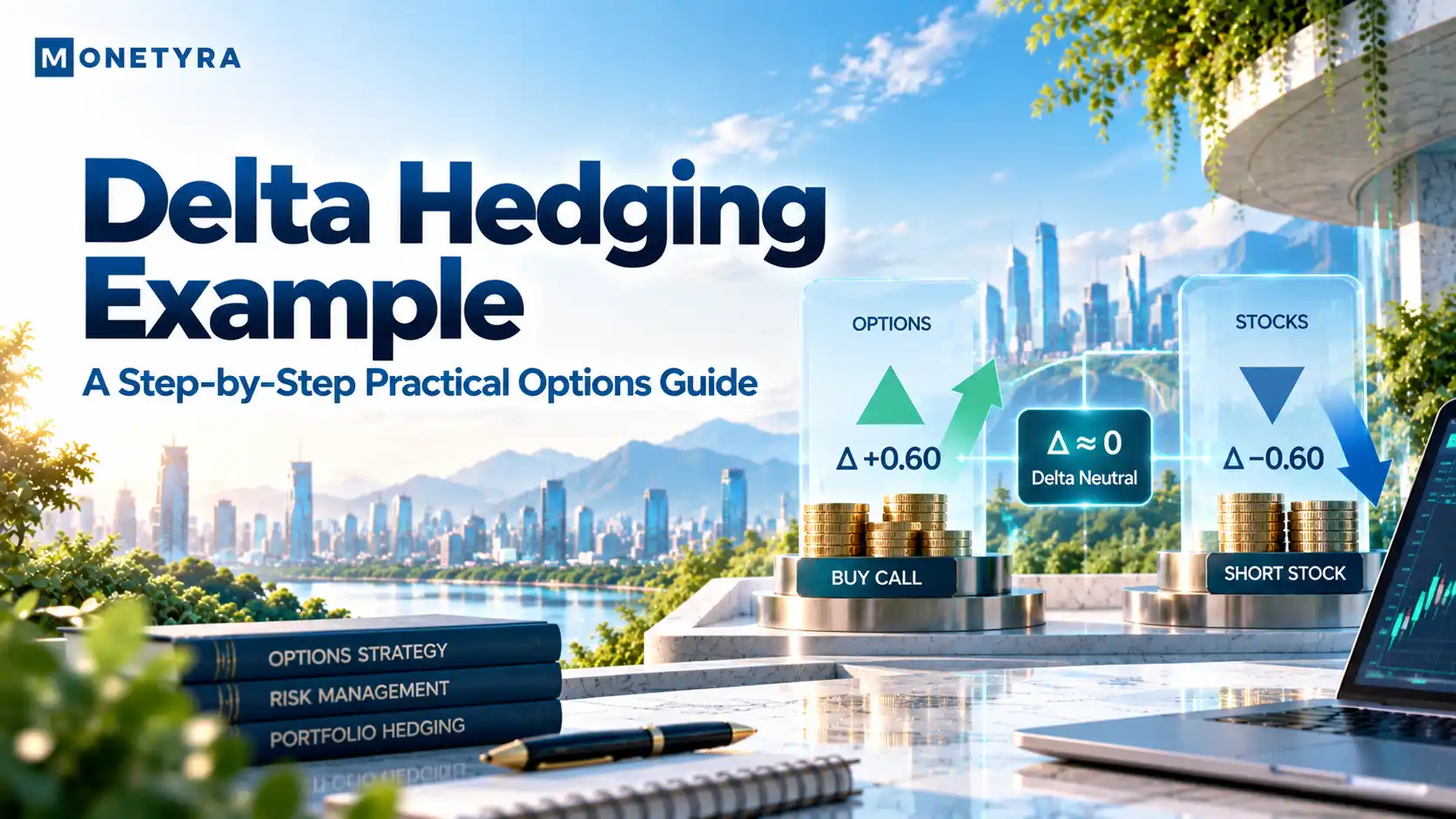 Delta hedging example illustrating a balanced delta-neutral portfolio with options and underlying stock.