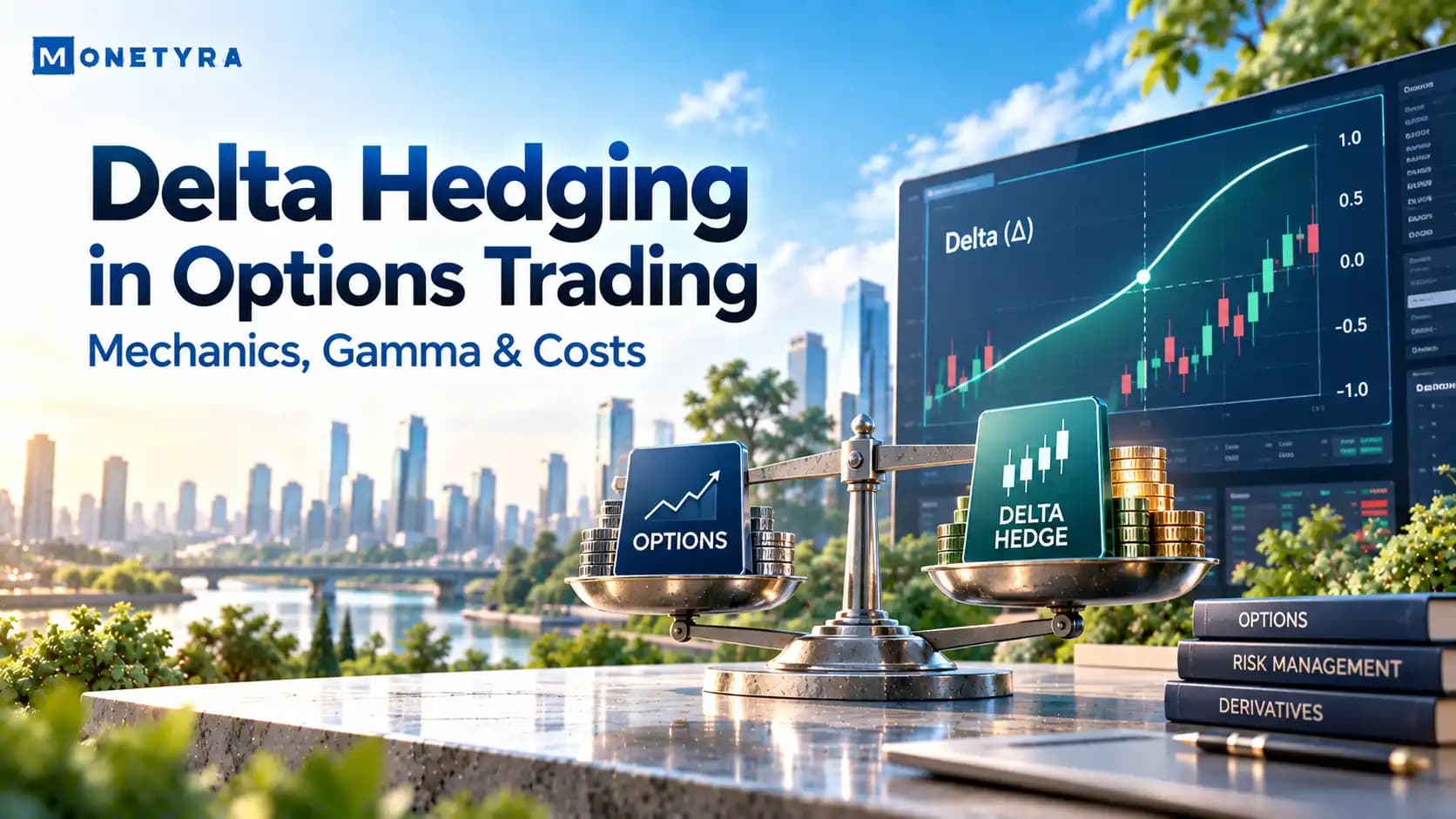 Delta hedging balance between option contracts and underlying assets in options trading.