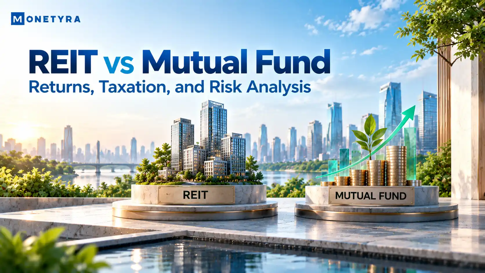 Comparison of real estate investment trusts and mutual funds for Indian investors showing cash flow and growth structures.