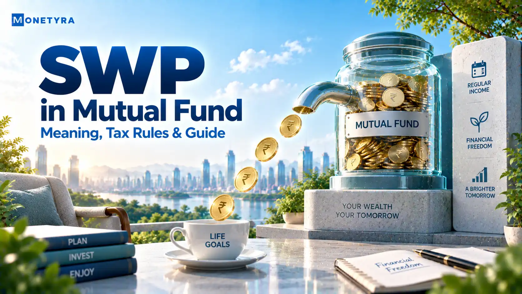 Conceptual illustration explaining systematic withdrawal plan mechanics in mutual funds.