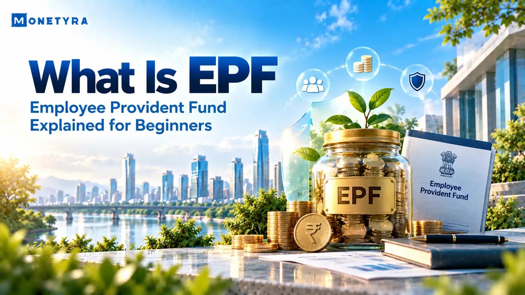 Illustration showing Employee Provident Fund salary split between retirement savings and pension.